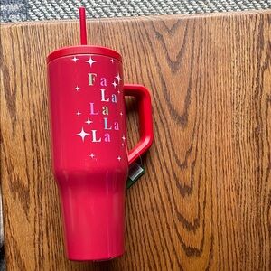 NWT. Red Holiday Tumbler with Straw